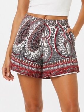 Boteh High Rise Wide Leg Trouser Shorts Sz 2 linen boho Scandinavian